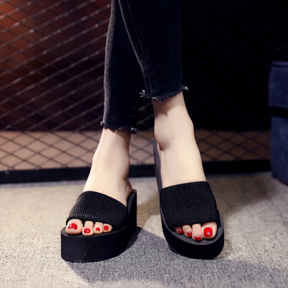 Korean Style Platform Thick-Soled Slippers