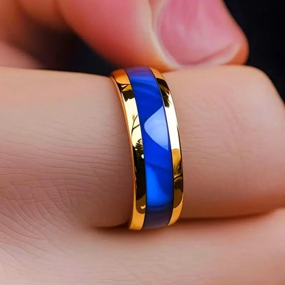 8mm Stainless Steel Ring Inlaid with Blue Pattern Drip Polishing Rings
