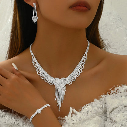 Peach Heart Tassel Necklace Set