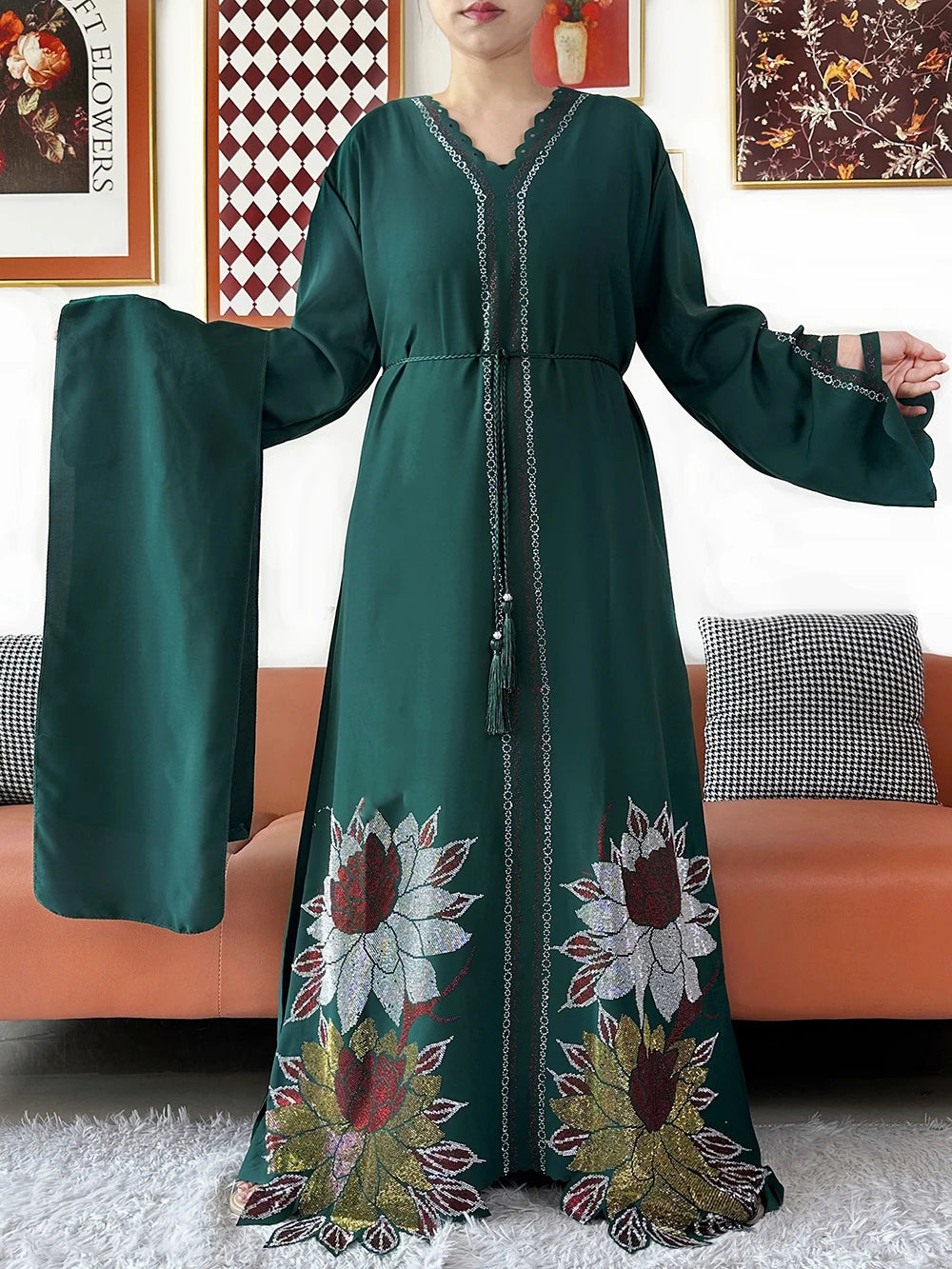 Muslim Chiffon Diamond Long Sleeve African Abaya