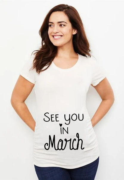 See You In May Print Maternity Short Sleeve T-shirt Pregnancy
