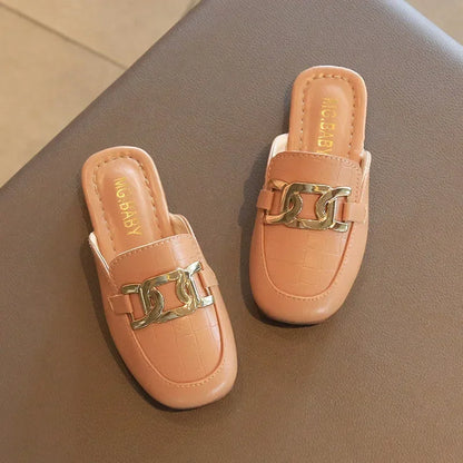 Covered Toes Flat Leather Slippers Flats