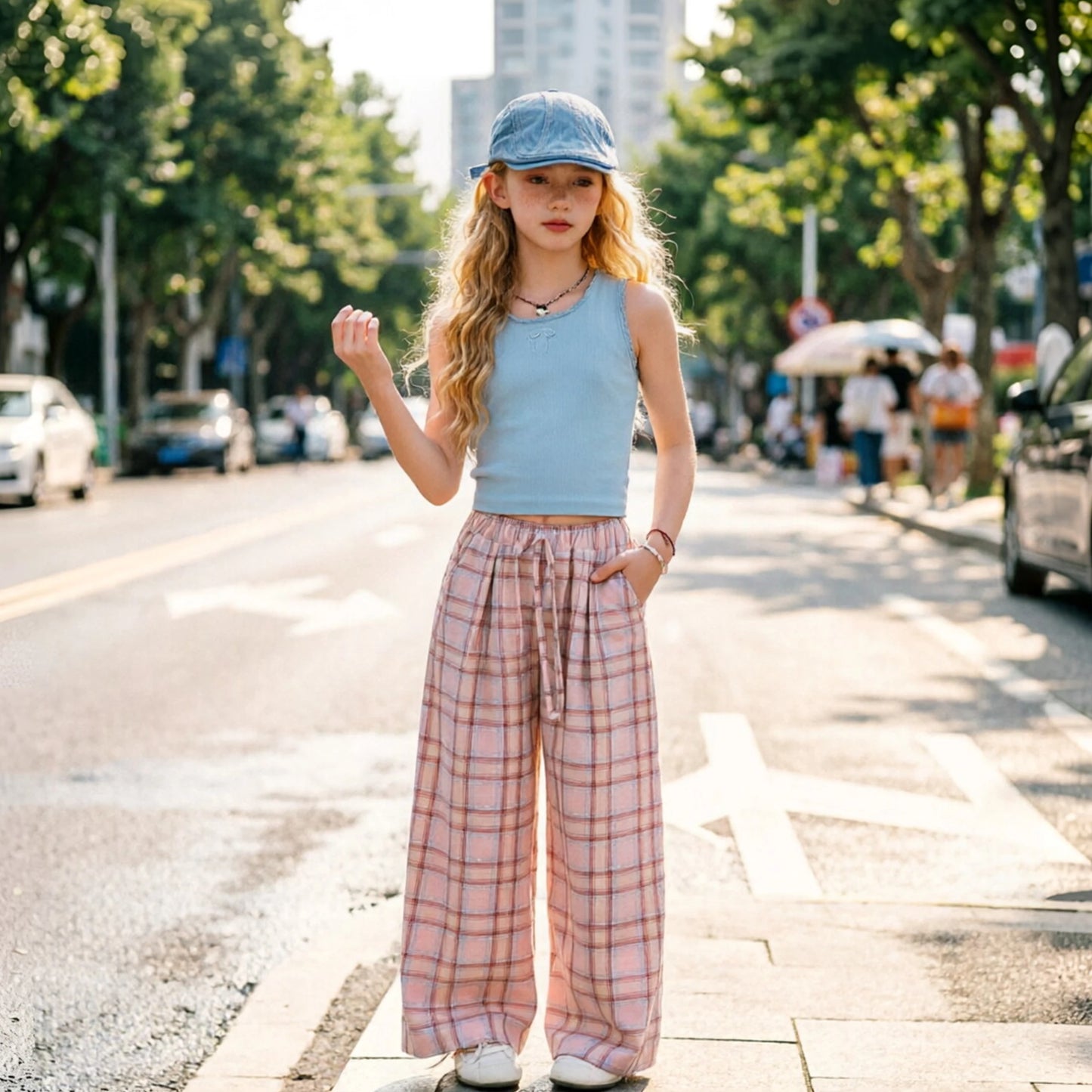 Girls casual striped wide-leg pants