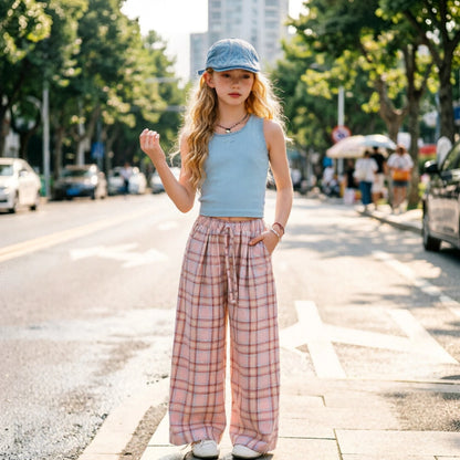 Girls casual striped wide-leg pants