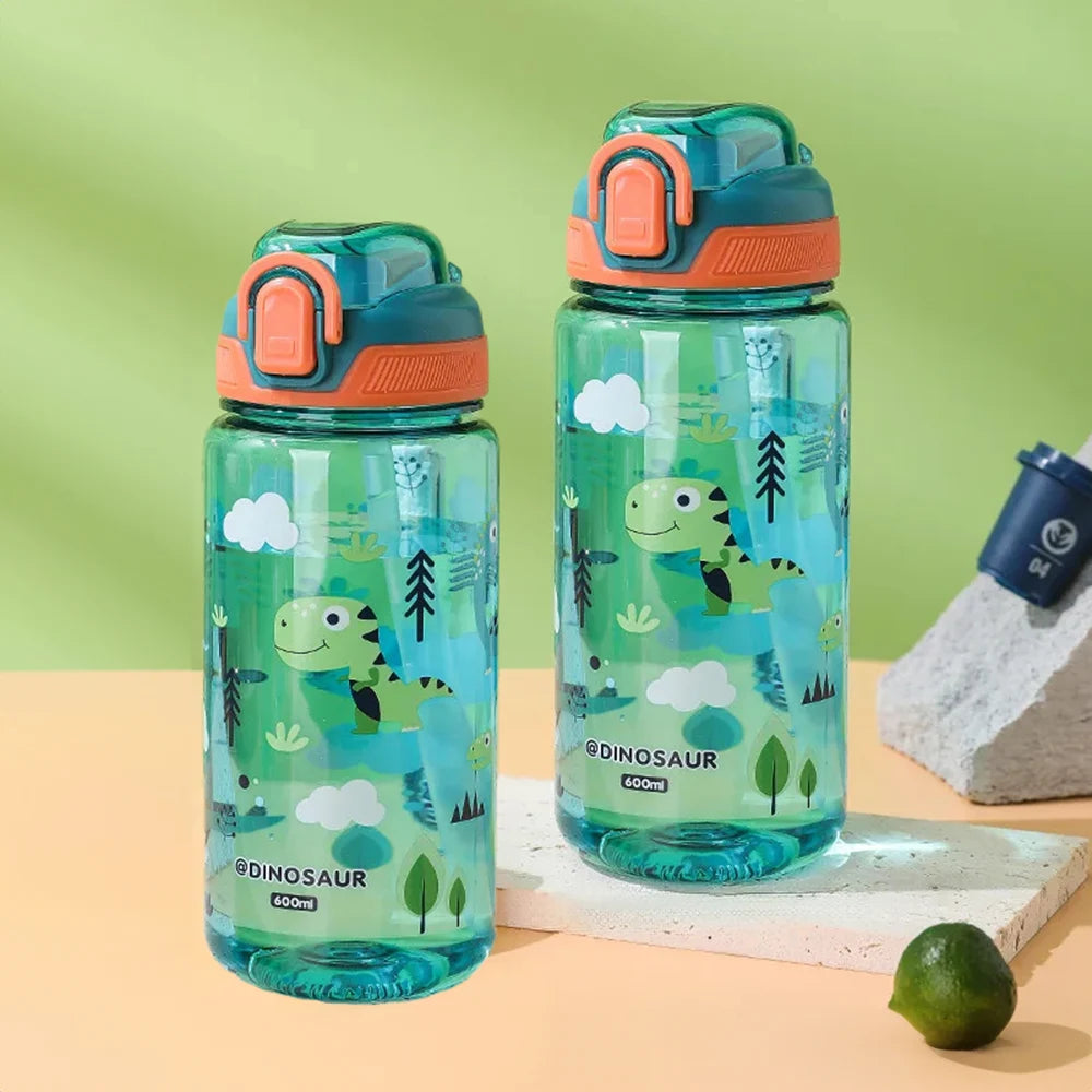 600ml Cartoon Animal Water Bottle Portable Safety Lock Cute Straw Cup