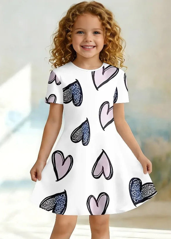 Watercolor Rabbit Leopard Heart Kpop Short Sleeve Swing Dress