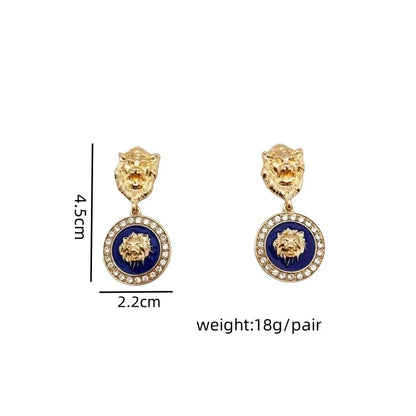 Punk Embossed Lion Head Drop Gold-plated Zircon Gothic Earrings