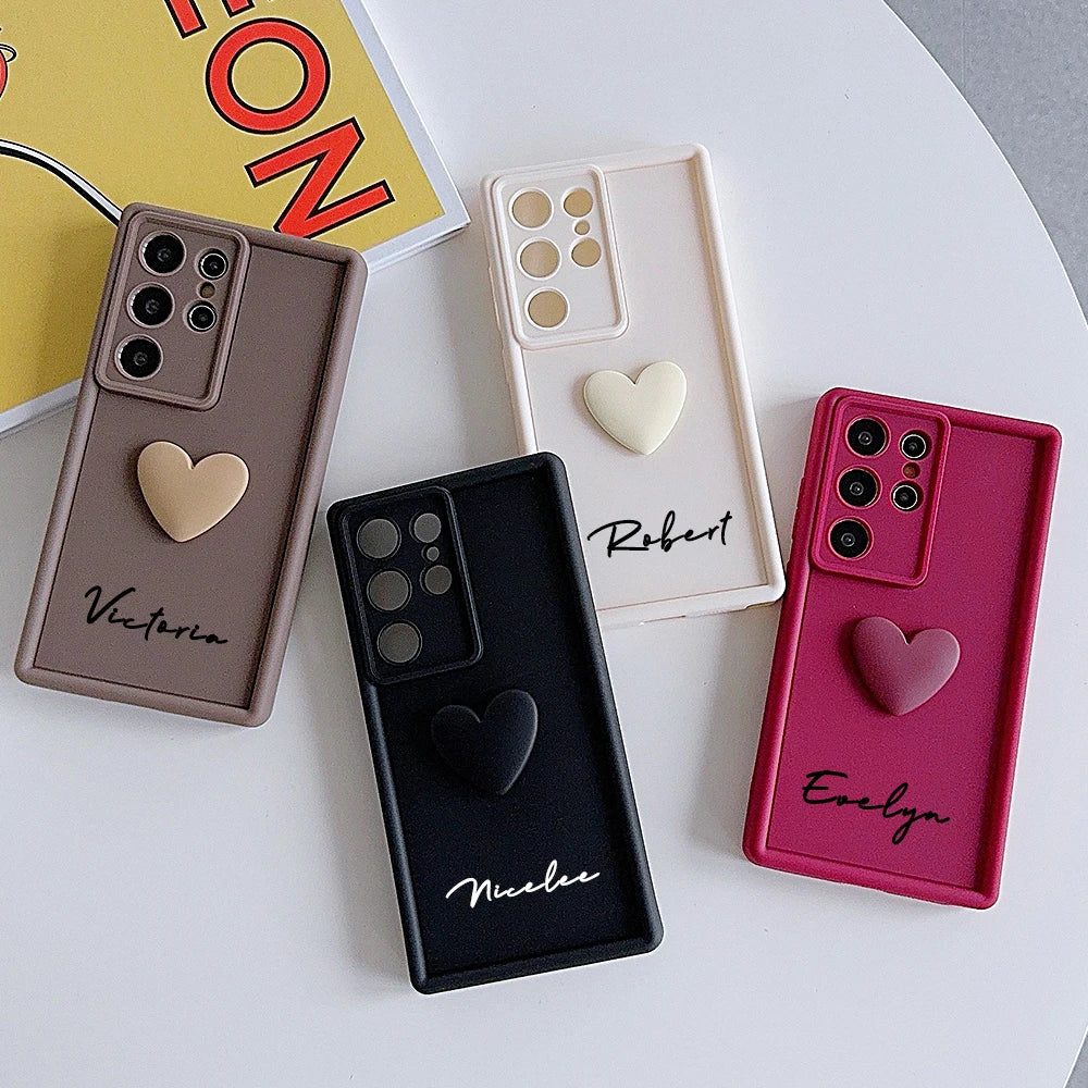 Customized Text 3D Love Heart Case For Samsung Galax Luxury Soft Cover