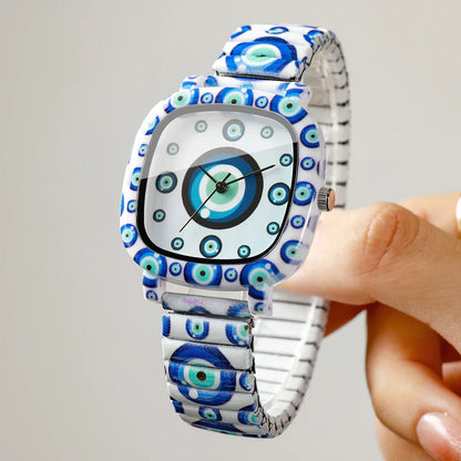 Square Elastic Strap Quartz Wristwatches Set
