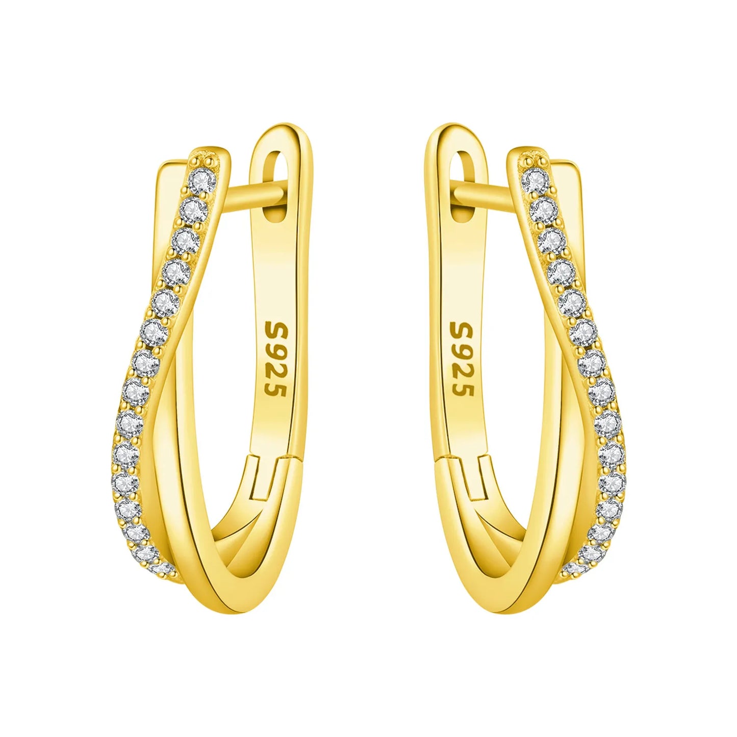 S925 Sterling Silver Zircon 18K Gold Lining Vintage Hoop Earrings