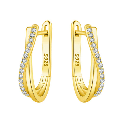 S925 Sterling Silver Zircon 18K Gold Lining Vintage Hoop Earrings