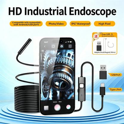 7MM Type-C Endoscope Camera IP67 Waterproof with 6 Adjustable LEDs USB