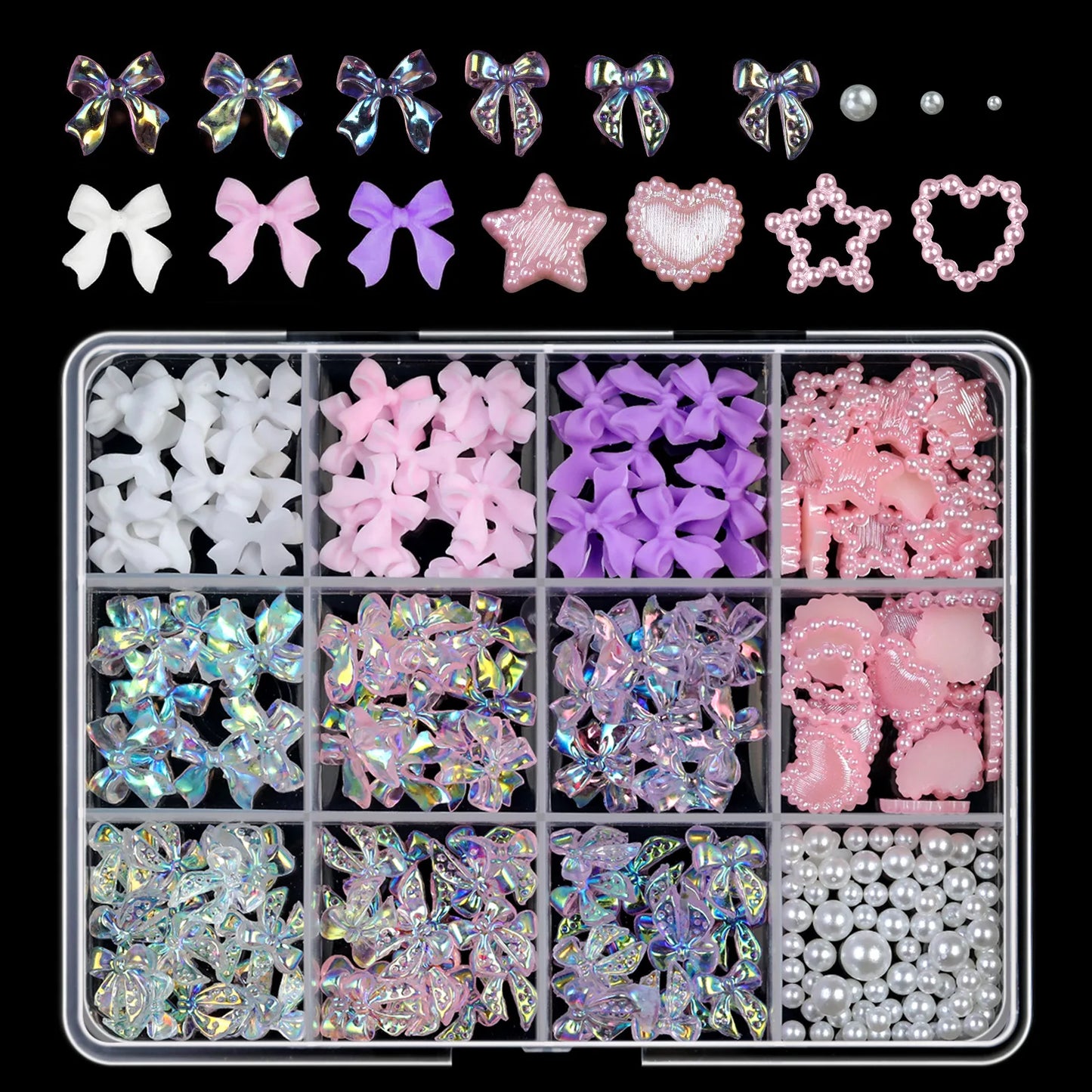 12/15Grids Acrylic Flower Nail Charms Mix Colors Set
