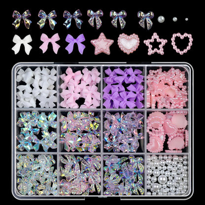 12/15Grids Acrylic Flower Nail Charms Mix Colors Set