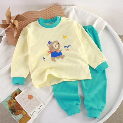 Toddler Pure Cotton Cartoon Casual Long Sleeved Pajamas and Sleepwear Set