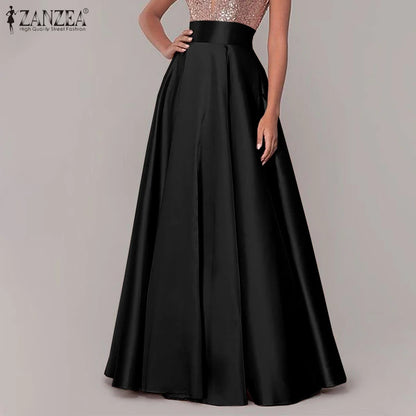 Satin Silk Black Maxi Long Skirts