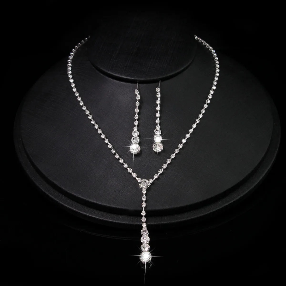 Zircon Stud Stainless Steel Necklace Jewelry Set