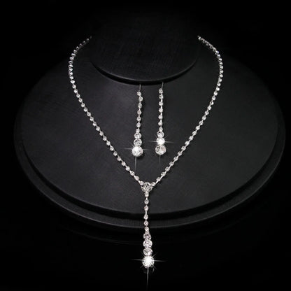 Zircon Stud Stainless Steel Necklace Jewelry Set