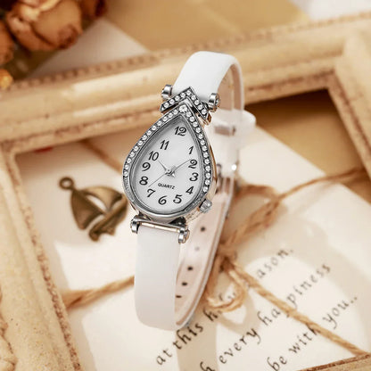 Rhinestone Quartz Leather Strap Watch