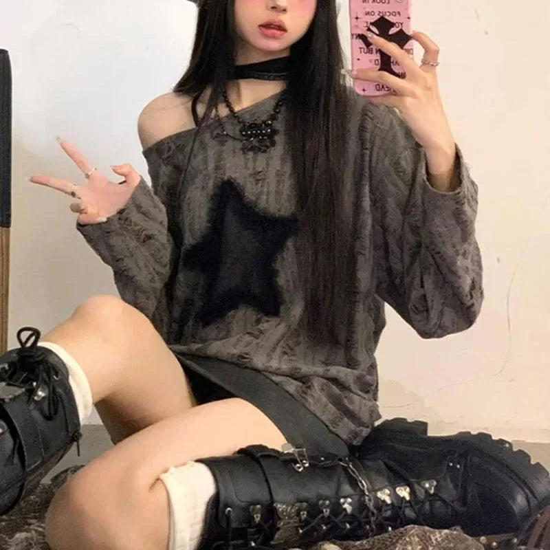 Off Shoulder Oversized Long Sleeve Loose Sweater