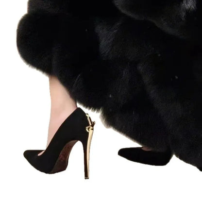 High Heels Pointed Metal Swords Sexy Queen Black Lacquer Leather Shoes