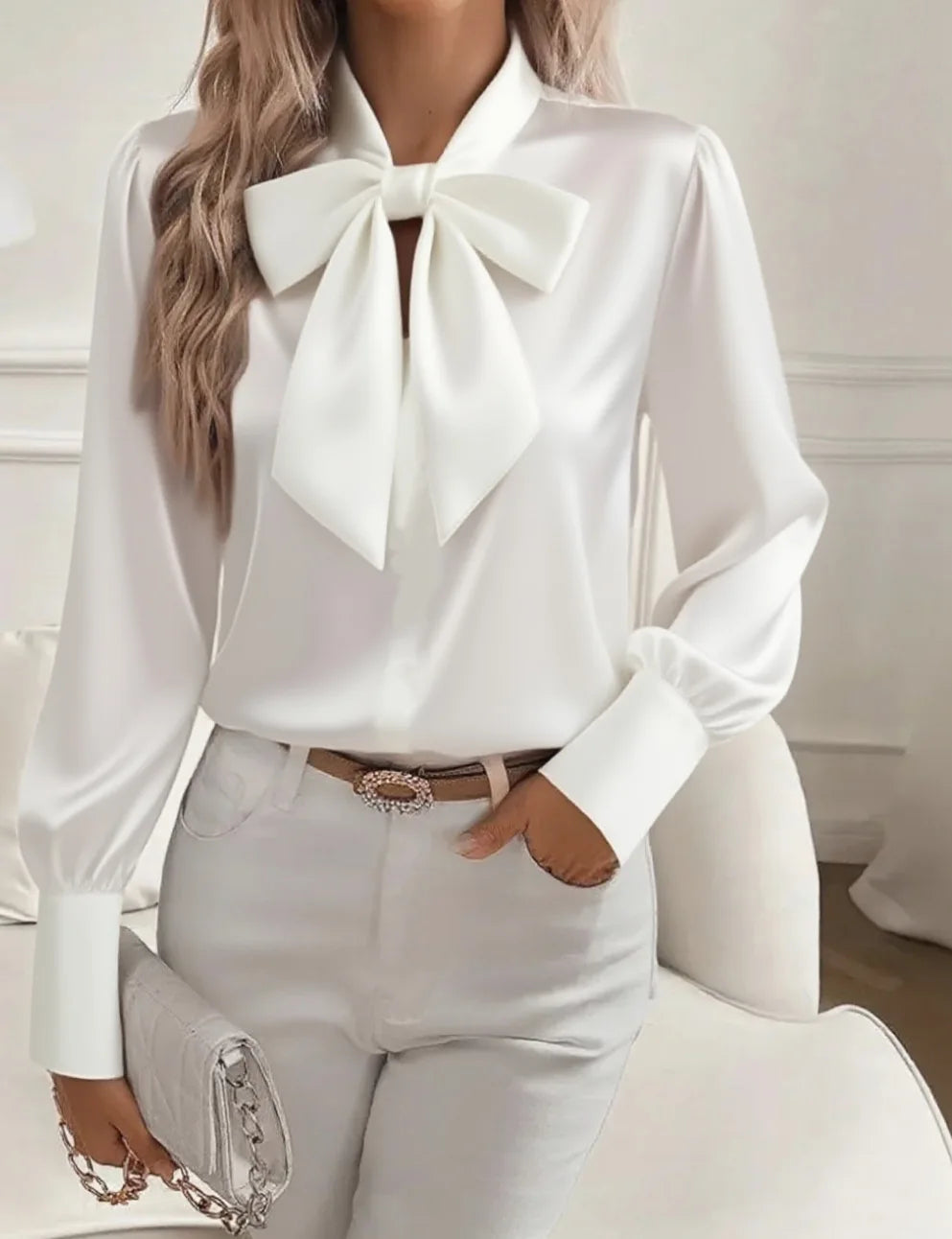 Bow Loose Long Sleeve Blouse