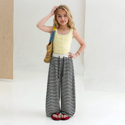 Girls casual striped wide-leg pants