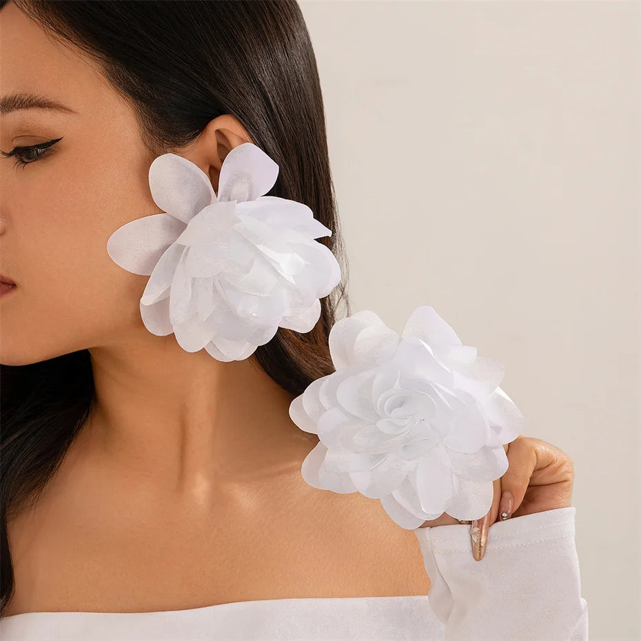 Exaggerated Big Silks Satins Flower Stud Earrings