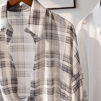 Sheer Chiffon Plaid Oversized Shirt