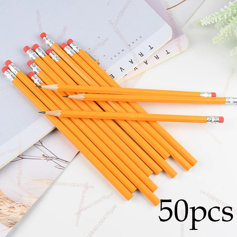 50/30/10 Pcs Yellow Bulk Wood Pencils with Erasers