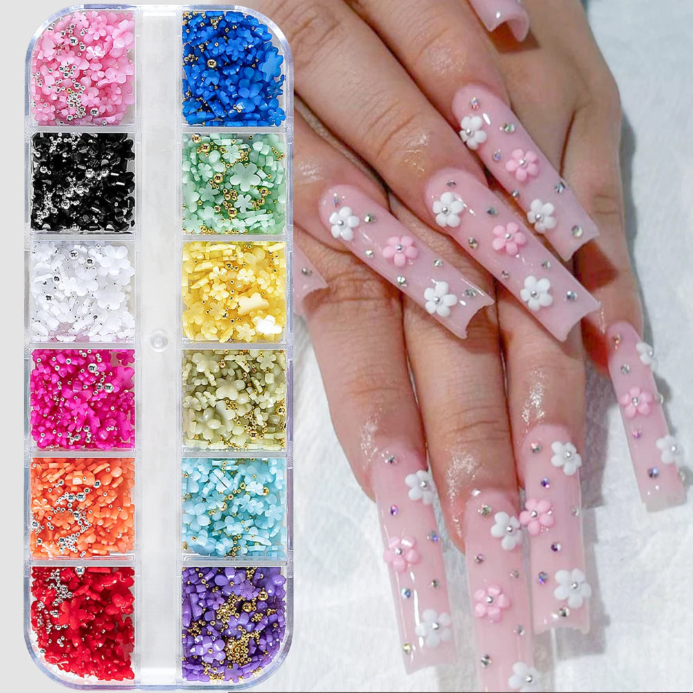 12/15Grids Acrylic Flower Nail Charms Mix Colors Set