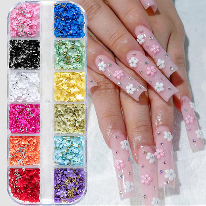 12/15Grids Acrylic Flower Nail Charms Mix Colors Set