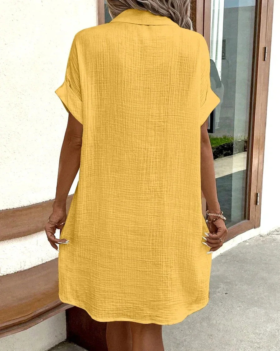 Three Quater Sleeve Cotton Linen Dress