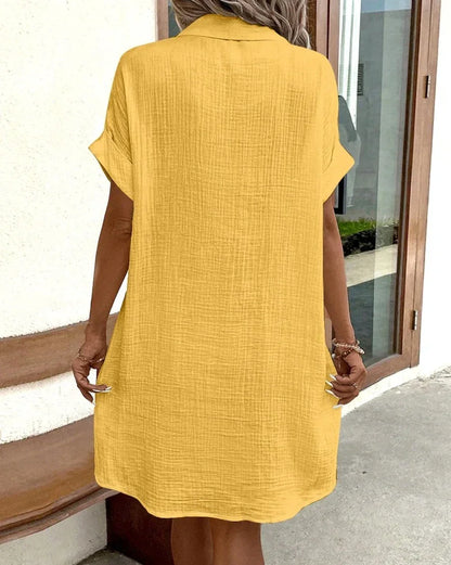Three Quater Sleeve Cotton Linen Dress