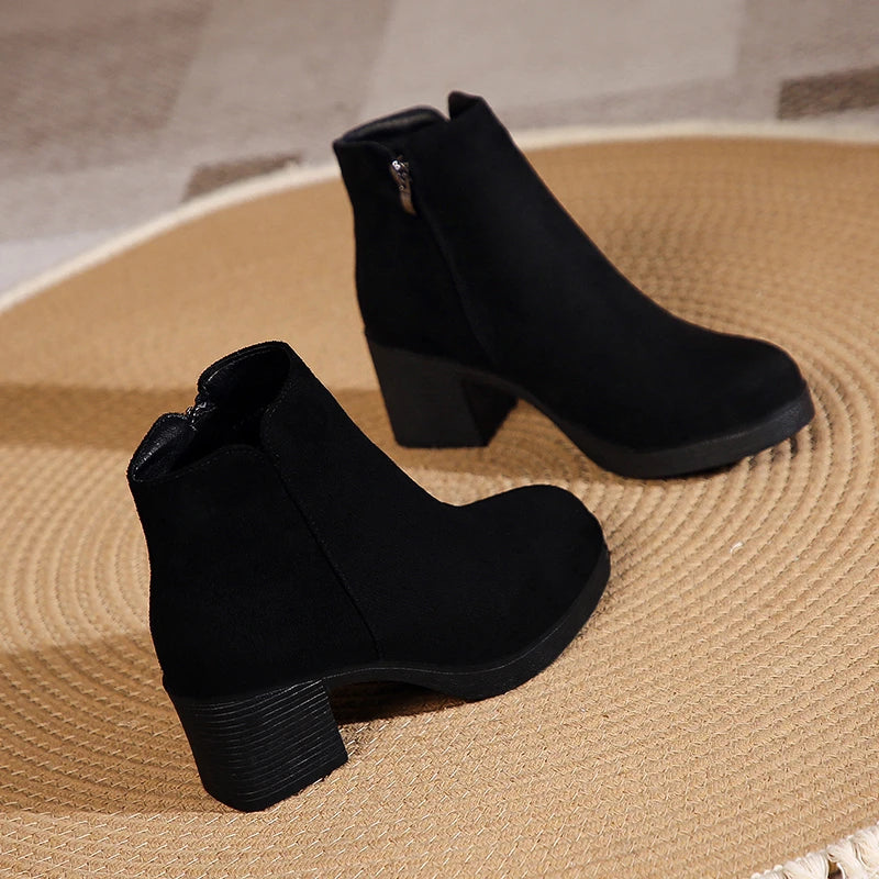 High-heeled ankle elegant round toe warm winter boots