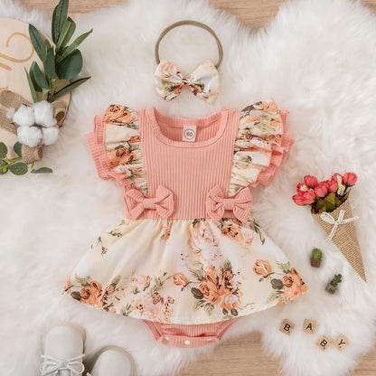 Baby Girl Bowknot Striped Jumpsuit Cotton Dress
