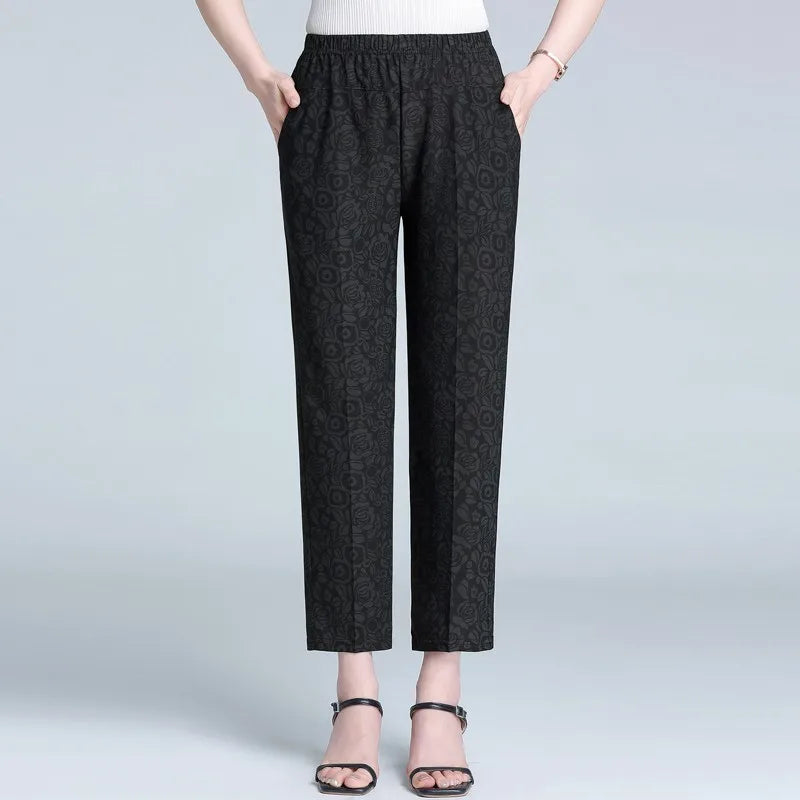 Plus Size Casual Classic Breathable Elastic Waist Flower Print Pants