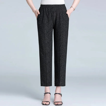 Plus Size Casual Classic Breathable Elastic Waist Flower Print Pants