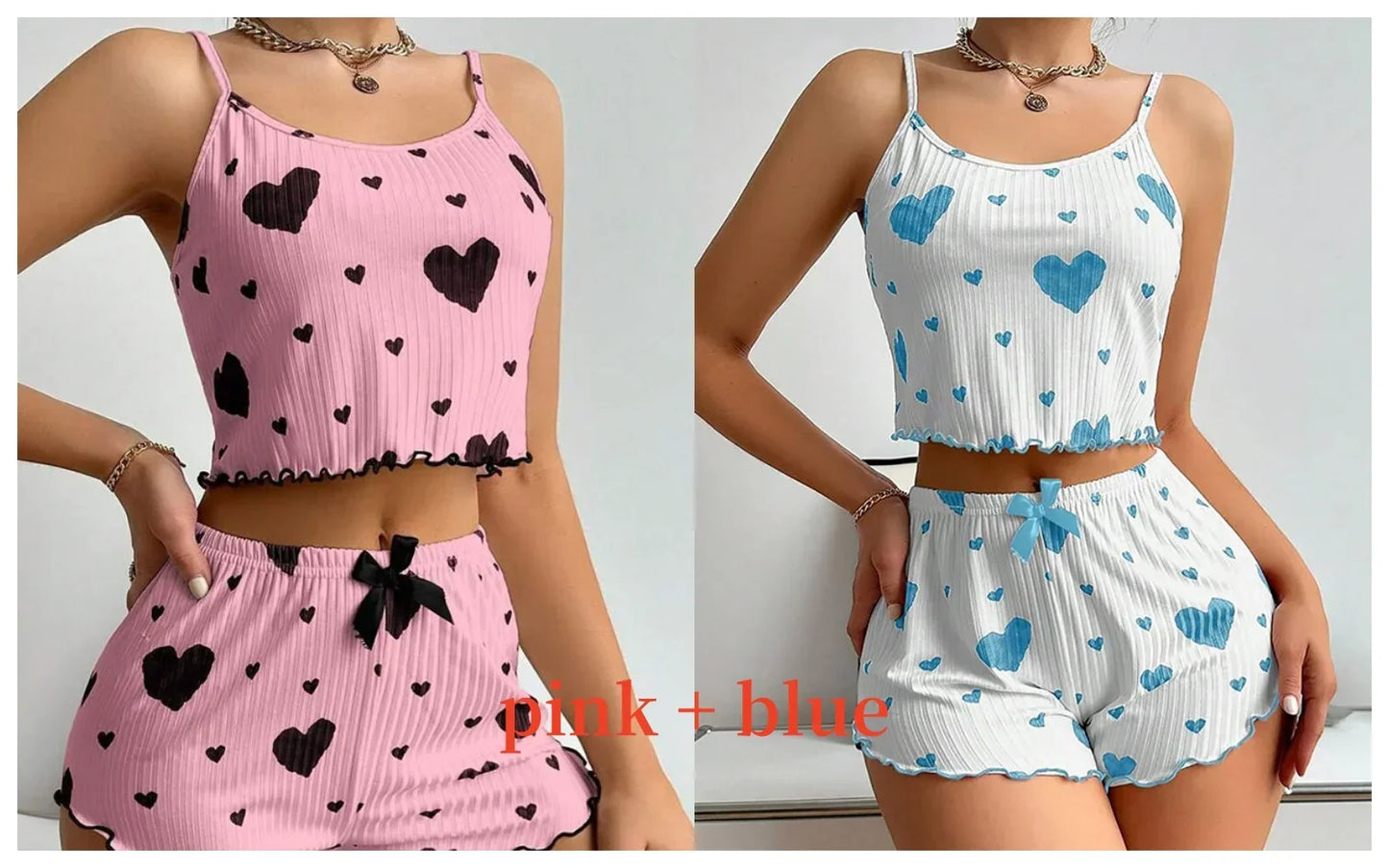 Short Tank Ventilate Soft Casual Love Printing Pyjama Set