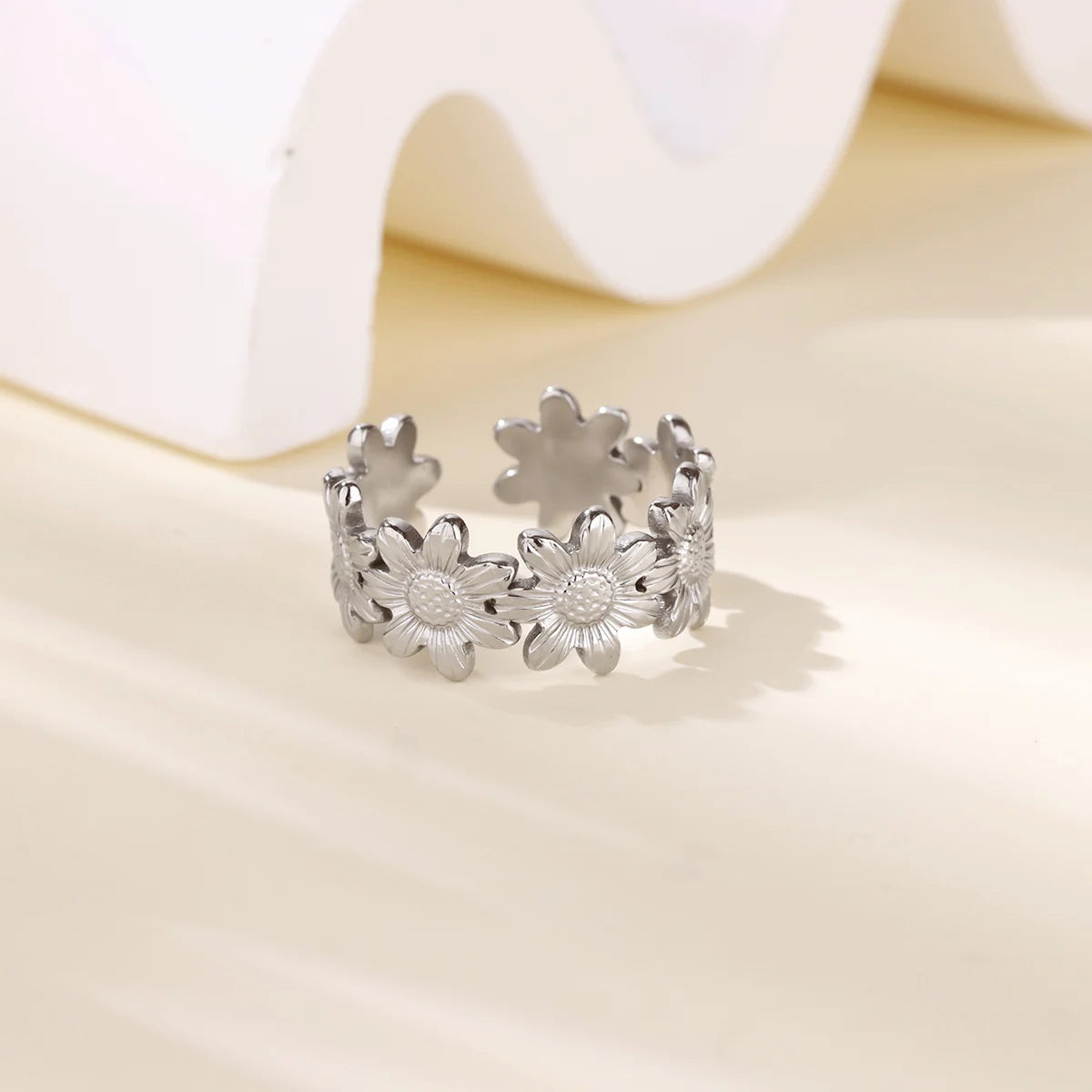 Gold Color Stainless Steel Delicate Flower Rings