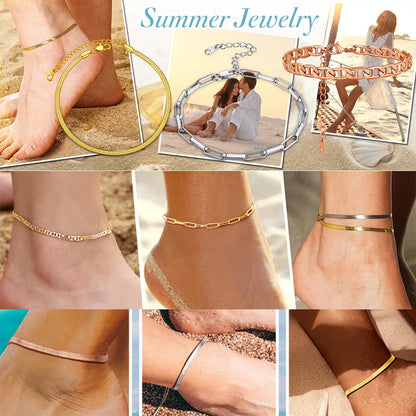 U7 Ankle Cuban Link Snake Figaro Bracelets