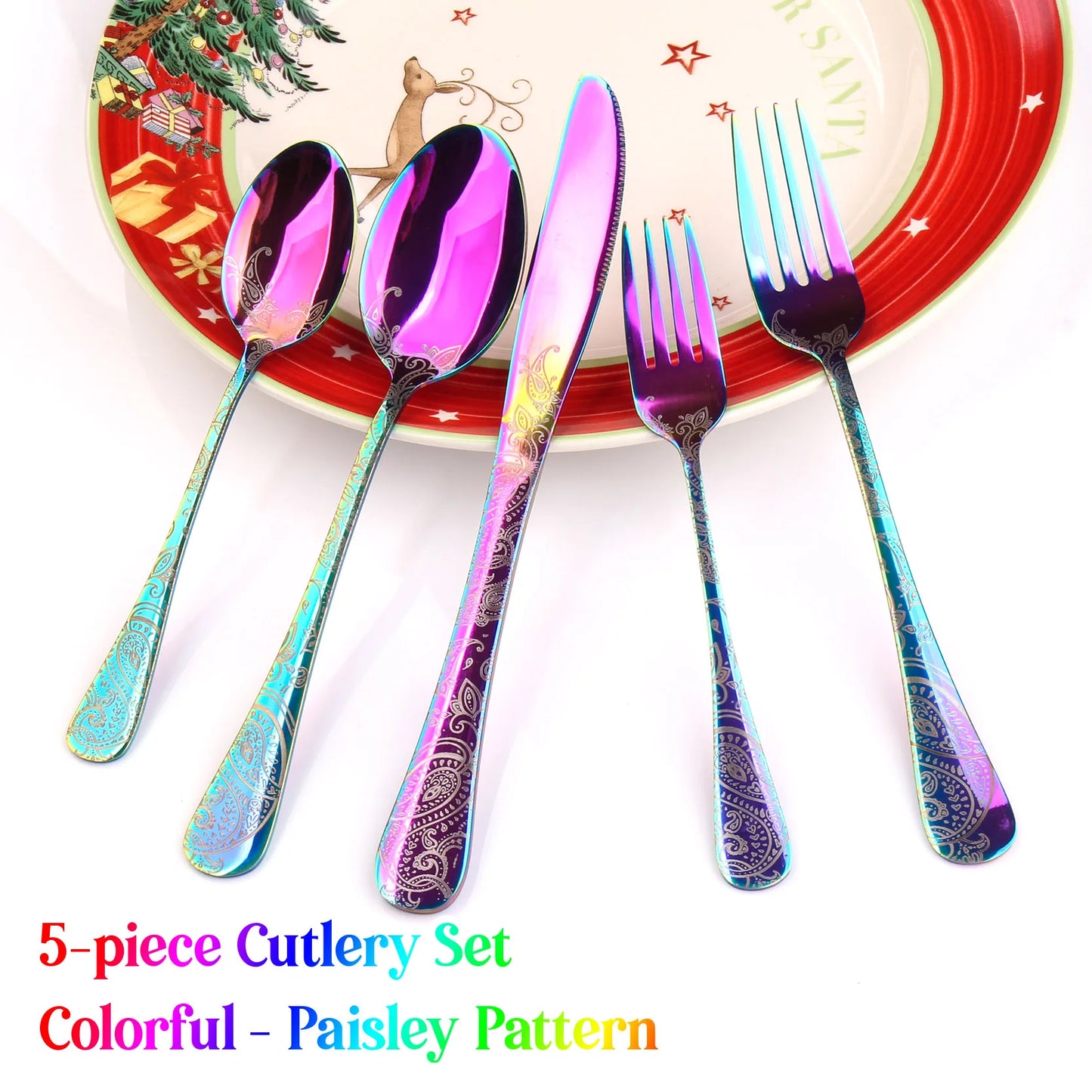 Blue Flatware Stainless Steel Cutlery Tableware Knives Forks Spoons Set