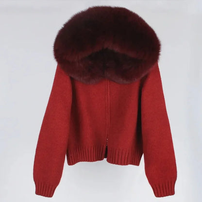 Hooded Real Fox Fur Collar Jacket
