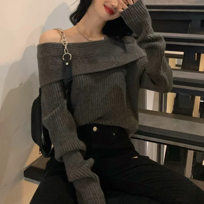 Off Shoulder Long Sleeve Casual Sexy Pullover