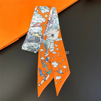 Zebra In Flowers Scarf Luxury Silk Scarf Hair Headband Foulard Skinny Scarves