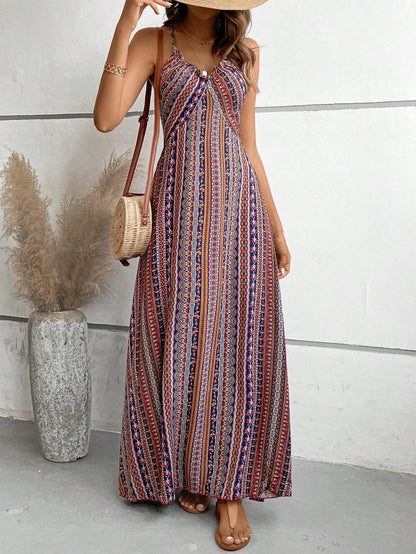 Backless Split Thigh Boho Dress