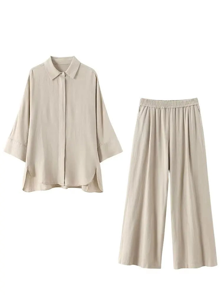 Casual Solid Blouse Pant Sets