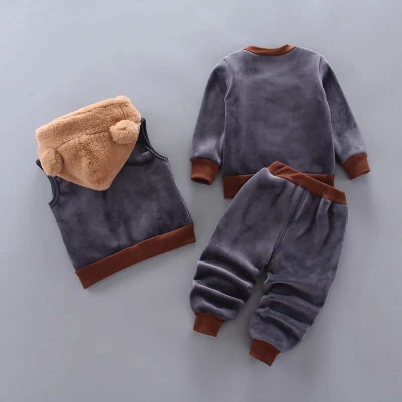 Winter Autumn Cotton Thick Warm Hooded Cartoon Cute Bear 0-4Y Set