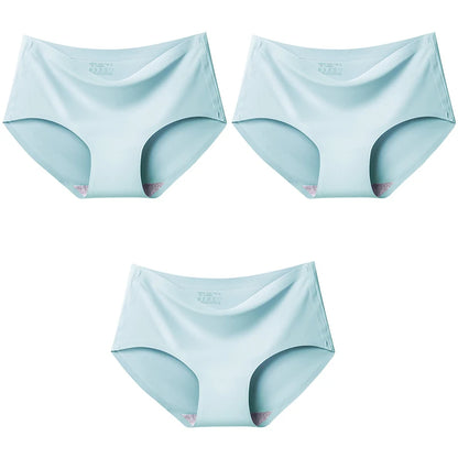 3Pcs/Set Large Size Mid-waist Ice silk Lingerie