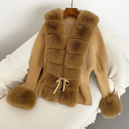 Fur Cardigan Detachable Collar Jacket Faux Fur Coat